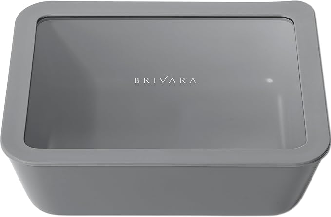 BRIVARA HOME Ceramic Coated Glass Food Storage Container | No PTFE, PFOA, PFAS, and BPA | Reusable Non Toxic Meal Prep Container with Glass Lid | Easy To Store | 11 Cup Rectangle [Smoke]