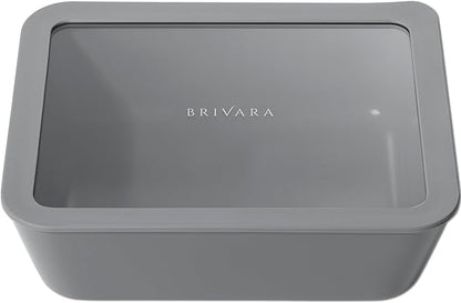 BRIVARA HOME Ceramic Coated Glass Food Storage Container | No PTFE, PFOA, PFAS, and BPA | Reusable Non Toxic Meal Prep Container with Glass Lid | Easy To Store | 11 Cup Rectangle [Smoke]