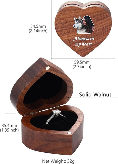 Custom4U Personalized Photo Wooden Ring Box Wedding Day Engagement Ring Holder with Name Vintage Ring Bearer Box for Ceremony Proposal Jewelry Gifts