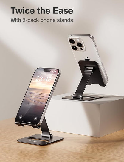 Nulaxy 2 Pack Dual Folding Cell Phone Stand, Fully Adjustable Phone Holder for Desk, Compatible with Phone 16 15 14 13 12 11, Nintendo Switch, All Phones, Black