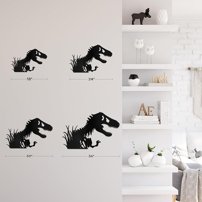 SIGNLEADER Metal Wall Art Decor T-Rex Breaking Out Minimalist Modern Abstract Wall Sculpture Hangings Home Decoration for Living Room, Bedroom, Bathroom, Kitchen, Outdoor - 30" Black