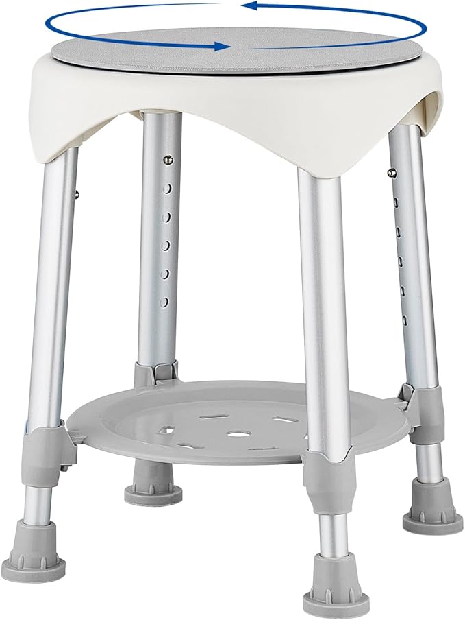 Shower Chair Stool for Inside Shower, Small Corner Plastic Stool for Shower 300 Lb,360° Swivel Bath Shower Seat for Seniors Adults Sitting, Adjustable Bathtub Stool with Storage Tray (Gray)