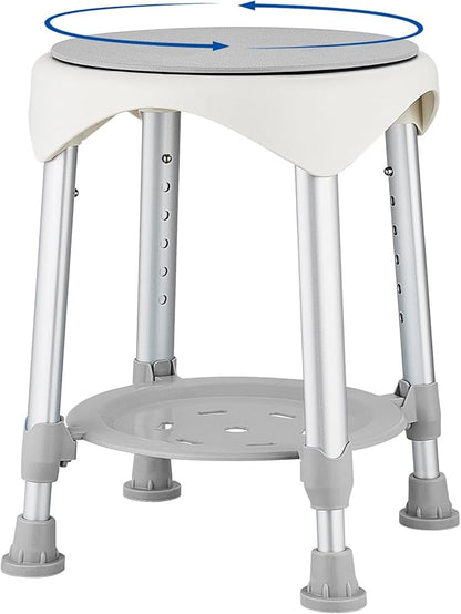 Shower Chair Stool for Inside Shower, Small Corner Plastic Stool for Shower 300 Lb,360° Swivel Bath Shower Seat for Seniors Adults Sitting, Adjustable Bathtub Stool with Storage Tray (Gray)
