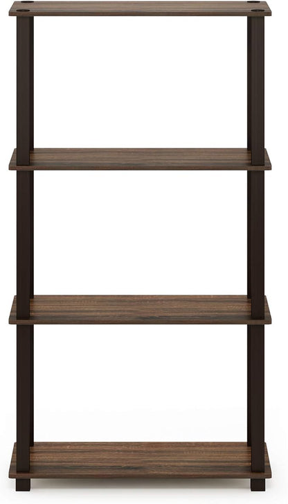 Furinno TURN-S-TUBE Storage Shelves, 4-Tier Book Shelf, Corner Shelf, Toolless Open Shelves, for Organization and Storage, Living Room, Garage, Home Office, Walnut