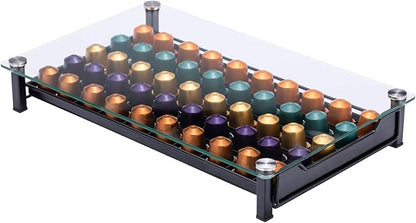 Coffee Pod Storage Holder Capsules Originaline Drawer Organizer, Crystal Tempered Glass (50 pods)