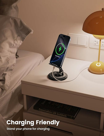 Lamicall Cell Phone Stand for Desk - [360° Rotation] Sturdy Adjustable Desktop Phone Holder, Foldable Mobile Stand, Office Gaming Desk Accessories Gifts for iPhone 17 16 15 Pro Max, Galaxy S26, Switch