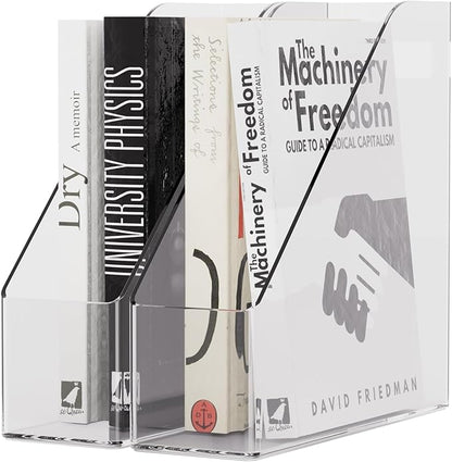 Magazine Holder, Clear Plastic Vertical File Magazine Organizer, Desktop File Magazine Book Storage Shelf for Office Desk (2PCS), 10.6x9.8x3.1 Inch