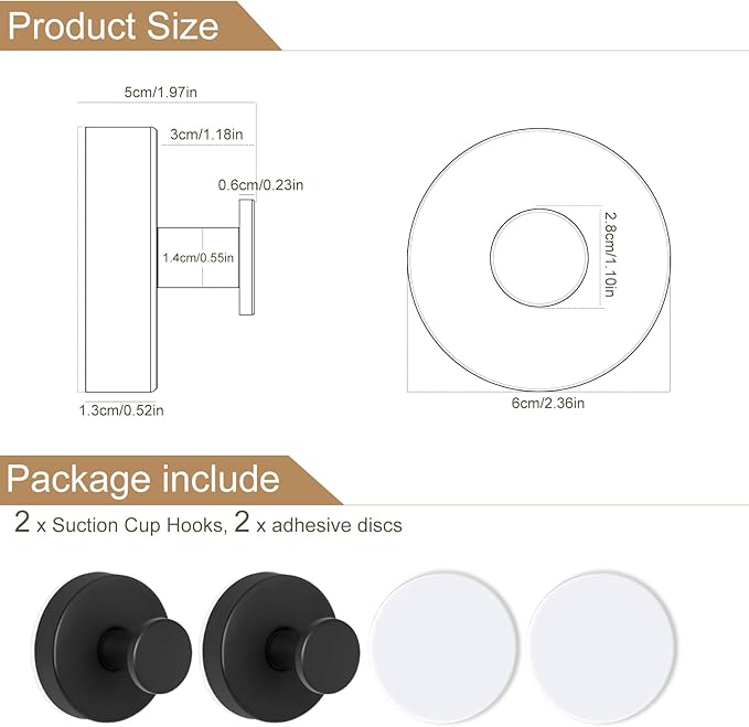 ZESLMG Suction Cup Hooks for Shower, Black Wreath Hangers for Front Door Glass Window Bathroom Kitchen Wall, Removable Towel Holder Bath Robe Loofah Coat Hooks No Damage for Hanging, 2 Pack