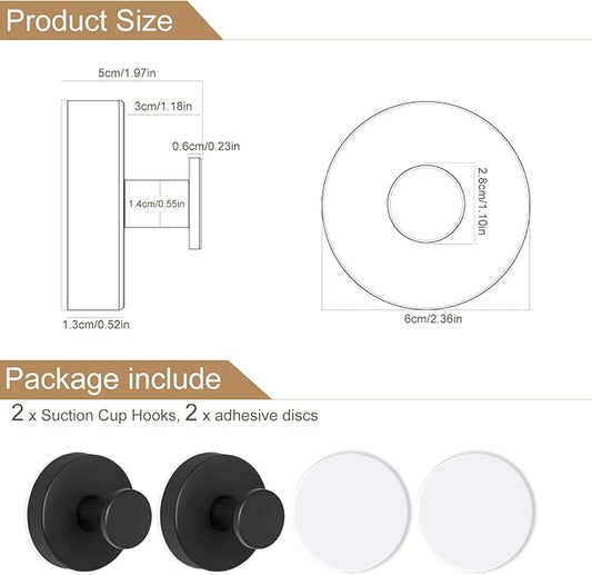 ZESLMG Suction Cup Hooks for Shower, Black Wreath Hangers for Front Door Glass Window Bathroom Kitchen Wall, Removable Towel Holder Bath Robe Loofah Coat Hooks No Damage for Hanging, 2 Pack