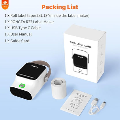 Rongta Bluetooth Label Maker Machine with Tape, Thermal Label Printer for Office, Small Business Essentials, Home Organization, Portable Inkless Sticker Label Maker with 2x1.18 inch Labels
