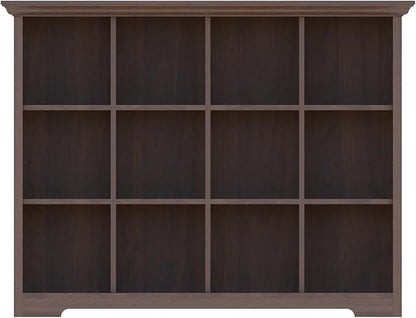 Cube Shelf Bookcase with Base - Wooden 3 Tiers Floor Standing Low Storage Cabinet for Home and Office, 12-Cube Lattice Bookshelf, Walnut