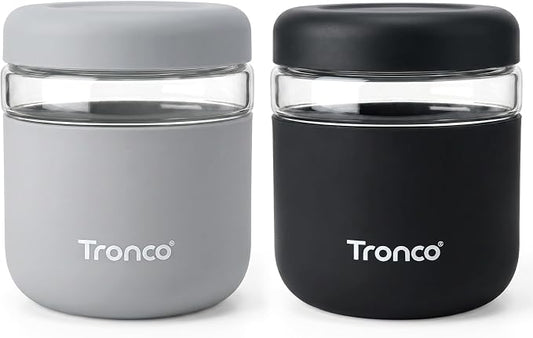 Tronco 32 oz Glass Food Storage & Lunch Bowl Containers with Airtight Lids | Leakproof Meal Prep Container with Silicone Sleeve, Microwave & Dishwasher Safe, Soup & Stew, Office Lunch, BPA-Free, 2 Pack