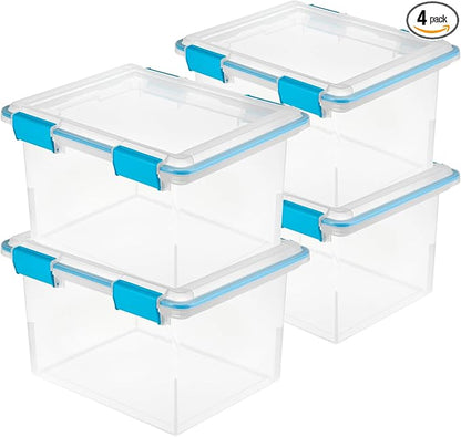 Sterilite 4-Pack Gasket Box, Weather-Resistant Storage Bins with Latching Lids, 32 Quart - Heavy-Duty Organizing Containers for Closet, Bathroom, and Office