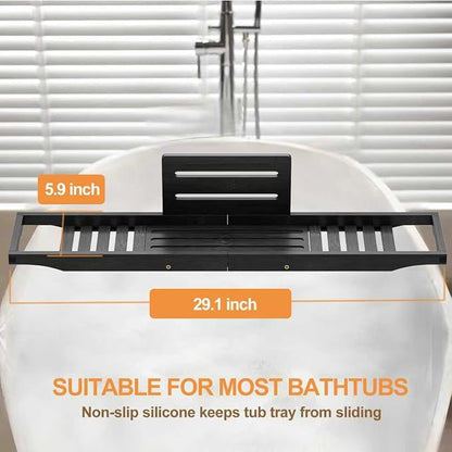 Bathtub Tray Caddy Black - Bath Tray Black - Bath Tub Table Tray Caddy - Bamboo Bath Tray for Tub