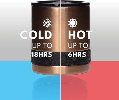 Elemental Recess Lowball Tumbler, 10oz Triple Wall Stainless Steel Cup with Non-Shattered Tritan Lid, Insulated Whiskey Glass, Insulated Coffee Tumbler Mug for Hot & Cold Drinks - Copper