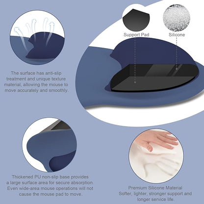 MOSISO Wrist Rest Support for Mouse Pad&Keyboard Set, Circle Curved Ergonomic Mousepad&Coaster Non-Slip Base Home/Office Pain Relief&Easy Typing Pad with Soft Cloth&Silicone Lining, Navy Blue