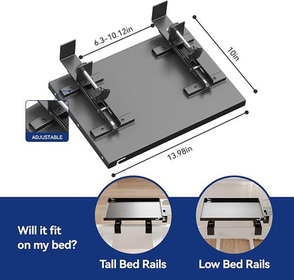 Metal Bedside Shelf Table Tray with Cup Holder, Foldable Bed Side Table for Bunk Bed & Top Bunk, College Dorm Room Essentials for Guys & Girls, Clip-on Laptop Nightstand for IKEA Beds, Black