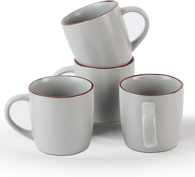 famiware Mercury Coffee Mugs 13 oz, Coffee Mugs Set of 4 with Handle, Cups for Latte, Hot Tea, Cappuccino, Mocha, Cocoa, Light Grey