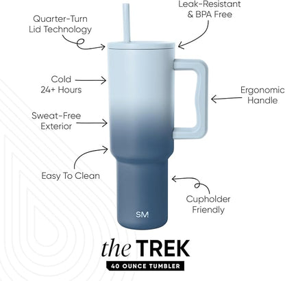Simple Modern 40 oz Trek Tumbler with Handle and Straw Lid | Cup Holder Friendly Insulated Stainless Steel Travel Mug | Stormy Skies