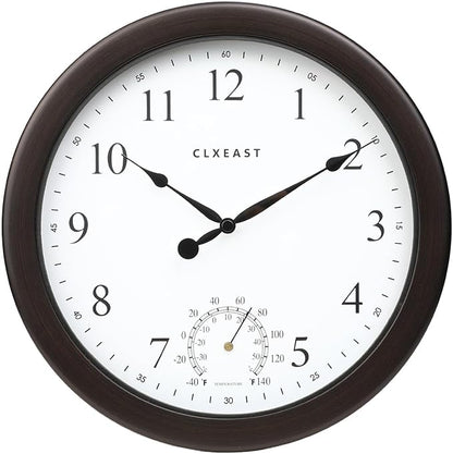 CLXEAST 10.4 Inch Indoor Outdoor Clocks Waterproof,Outdoor Clock with Temperature for Bathroom,Patio, Pool,Kitchen,Oil Rubbed Bronze Black Finish,House Warming Gifts New Home