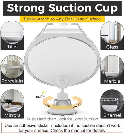 HONEYBULL Fogless Shower Mirror with Suction Mount & Swivel – Anti-Fog Acrylic Bathroom Mirror for Shaving – Built-in Razor Holder, Easy Install, Home Shower Accessory (Chrome)