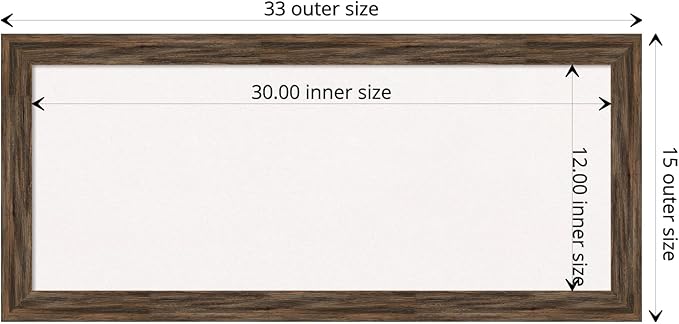 Amanti Art White Cork Board for Wall, 15x33 Vision Board with Brown Wood Frame, Medium Corkboard Office Decor for Home Organization, Rustic Farmhouse Corkboard Pinboard to display items for home