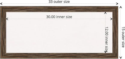 Amanti Art White Cork Board for Wall, 15x33 Vision Board with Brown Wood Frame, Medium Corkboard Office Decor for Home Organization, Rustic Farmhouse Corkboard Pinboard to display items for home