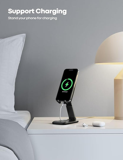 Lamicall Cell Phone Stand for Desk - [Height Adjustable] Foldable Mobile Phone Holder, Portable Stand for iPhone 17 16 15 14 13 12 11 Pro Max Plus Air, Galaxy S25, Office Gift, Telephone Accessories