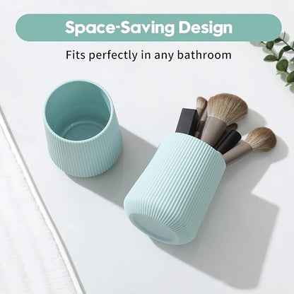 YAUKPH Green Striped Toothbrush Holder for Electric Toothbrushes Bathroom Organizer Cup for Toothpaste Kids & Adults