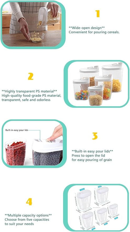 BPA-Free Plastic Sealing Canister Set (5-Piece) for Grains, Snacks, Nuts, Coffee - Clear Kitchen Storage Containers