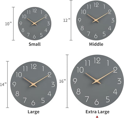 Mosewa Large Wall Clock 16 Inch Gray Modern Silent Non Ticking Battery Operated Decorative for Bedroom Bathroom Living Room Kitchen Home Office Hotel