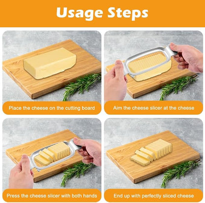 2 Pcs Butter Slicer Cutter, Aluminum Alloy Multipurpose Cheese Slicer with 2pcs Cheese Spreader, Handheld Butter Cutter Single Stick Makes Cutting Cheese, Butter, Eggs Into Average