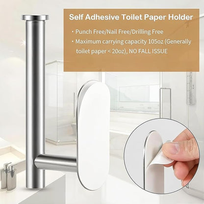 JOPOFI Toilet Paper Holder - Self Adhesive Toilet Paper Holder Wall Mount for Bathroom, Command Strip Stainless Steel Toilet Paper Roll Holder Stick On Wall, No Drilling - Brushed Nickel（2 Pcs）