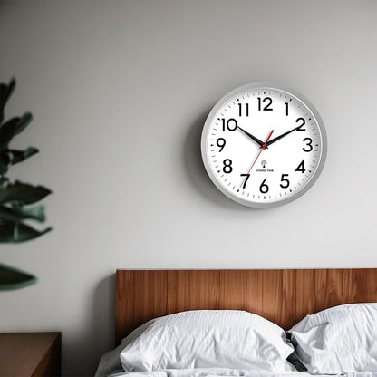 DAXSMY Atomic Wall Clock Analog 10 Inch Battery Operated Modern Decorative for Living Room Kitchen Office Bedroom Bathroom(Silver)