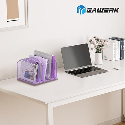 Gawerk 5-Section Vertical Desktop Organizer, 5-Section Mesh File Folder Stand Sorter for Office Home Classroom Organization (1, Purple)
