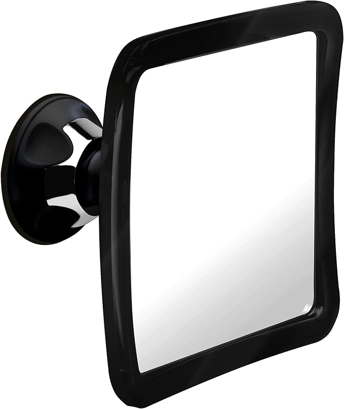 MIRRORVANA Fogless Shower Mirror for Shaving with Upgraded Suction, Anti Fog Shatterproof Surface and 360° Swivel, 1X Magnifying, 6.3 x 6.3 Inch (Black)