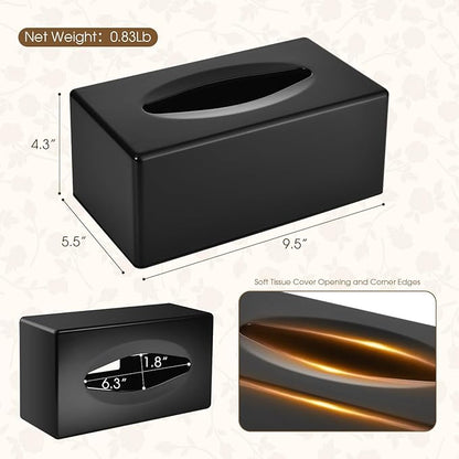 Y-in Hand Tissue Box Cover, Rectangle Facial Tissue Holder with Bottom, Decorative Storage Organizer Box for Bathroom Vanity, Countertops, Dressers, Night Stand, Parlors and Offices - Matte Black