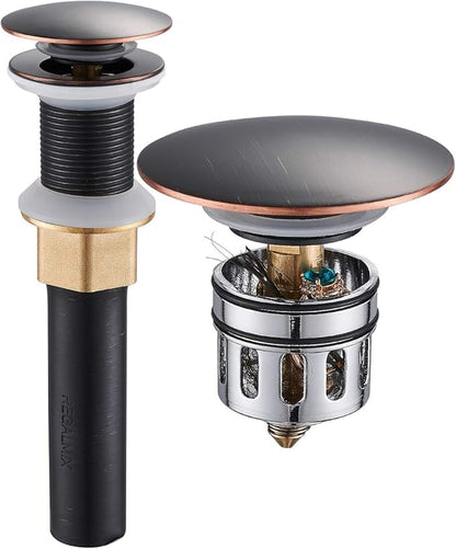 Bathroom Sink Drain, Vessel Sink Pop Up Drain with Detachable Basket Stopper,Anti-Explosion and Anti-Clogging Drain Strainer, Sink Drain Assembly Without Overflow Oil Rubbed Bronze, REGALMIX RWF082C