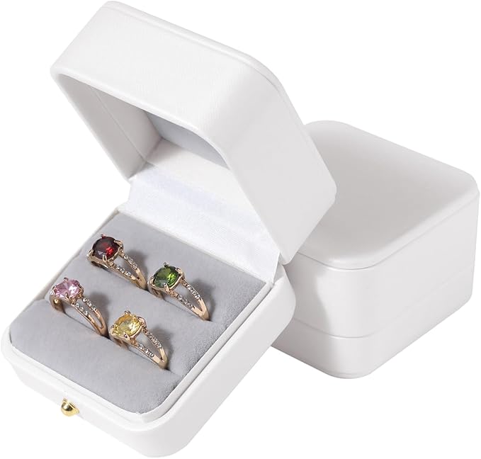Velvet Ring Gift Box, Small Jewelry Earring Studs Holder Case for Wedding Day, Proposal, Engagement, Anniversary, Ring Display Storage Box for Women Girl (White DS)