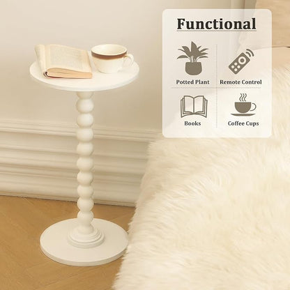 Round Side Table, Small Drink Table for Small Spaces, Modern Accent End Table Nightstand with Solid Wood Leg for Living Room, Bedroom, Corners, and Office (White)