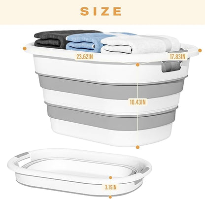 OOAMBB 43L(11.5Gallon) Collapsible Laundry Baskets Plastic, Pop Up Laundry hamper/Storage Container, Foldable Laundry Basket with Large Capacity,Sturdy,Space Saver (Grey, 2 Packs)