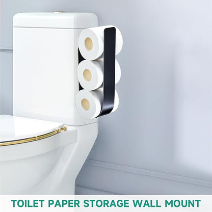 Toilet Paper Storage Wall Mount, Over The Tank Extra Toilet Paper Holder for 3 Rolls Tissue, Metal Tissue Roll Storage Stand for Bathroom, RV Adhesive Loo Roll Holder (Black)