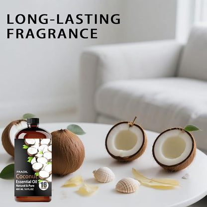 Coconut Essential Oil, Coconut Oil 16 Fl Oz 480 ML for Diffuser Humidifier Yoga Cleaning DIY Candle Soap Making Perfume Gift for Women Essential Oils FRAOIL (Coconut 16 Fl Oz (Pack of 1))