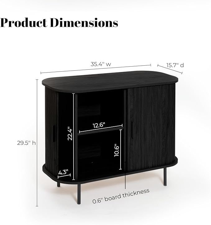 LuxenHome Sideboard Buffet Cabinet with Storage, 35" Black Mid Century Modern Accent Cabinet, Sliding Door Entryway Small Storage Cabinets for Kitchen, Living Room, Entryway