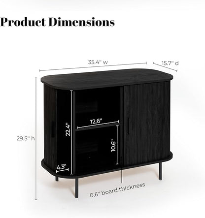 LuxenHome Sideboard Buffet Cabinet with Storage, 35" Black Mid Century Modern Accent Cabinet, Sliding Door Entryway Small Storage Cabinets for Kitchen, Living Room, Entryway
