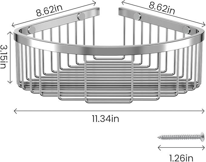 Shower Basket Brushed Stainless Shower Corner Shelf, 304 Caddy Stainless Steel Rustproof, Organizer Wall Mounted Basket(Includes Screws)