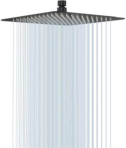 NearMoon Rain Shower Head, High Flow Stainless Steel Square Rainfall Shower, Waterfall Bath Shower Body Covering, Ceiling or Wall Mount (12 Inch, Matte Black)
