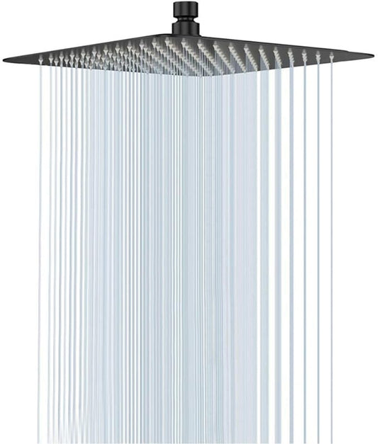 NearMoon Rain Shower Head, High Flow Stainless Steel Square Rainfall Shower, Waterfall Bath Shower Body Covering, Ceiling or Wall Mount (12 Inch, Matte Black)