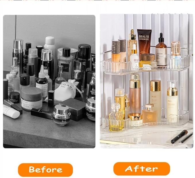 Corner Bathroom Counter Organizer, Vanity Trays for Bathroom, Skincare Makeup Organizer Shelf, Shelf Cosmetics, Toiletries, Lotions, Perfumes (2 Tiers, Clear)