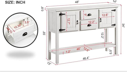LKTART Solid Wood Farmhouse Console Table,Sofa Table with Storage Drawers and Shelves,Entryway Table for Entry Hallway Foyer Sofa Side Table,Easy Assembled (48" Antique White)